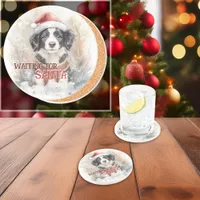 Border Collie Waiting For Santa Watercolor  Coaster