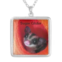 Sugar Glider in Orange Hanging Bed Silver Plated Necklace
