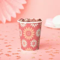 Geometric Peaches and Cream Floral Patterned Paper Cups