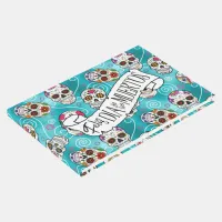 Sugar Skulls and Swirls Turquoise ID725 Guest Book