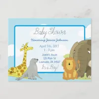 Boy's Jungle or Zoo Animals Themed Baby Shower Invitation Postcard