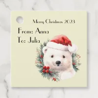 Polar Bear Cute Watercolor Christmas Gift Tag