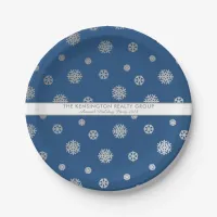 Elegant Winter Silver Blue Snowflakes Holiday Paper Plates