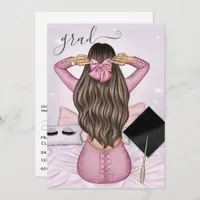 Pink and Black Brunette Girl Graduation Party Invitation