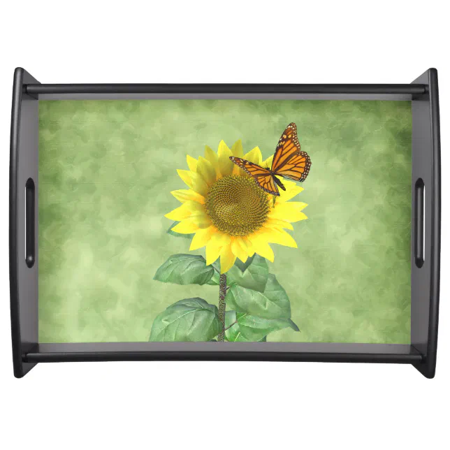 Thumbnail for Pretty Yellow Sunflower and Orange Butterfly Serving Tray