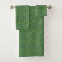 Green Stylish Decorative Geometric Pattern Bath Towel Set