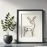 Minimalist Reindeer Line Drawing Black and White Framed Art