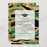 Art Deco Tropical Green and Gold Tiger Graduation Invitation