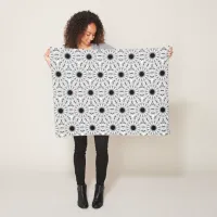 Lace-like Flowers in Black and White Fleece Blanket