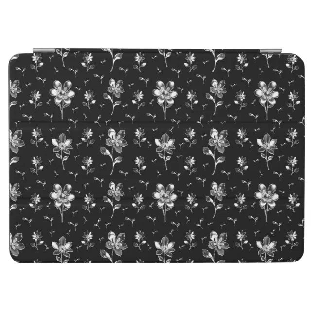 Black And White Floral Pattern Metallic Flowers iPad Air Cover