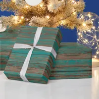 Southwest Rustic Turquoise Painted Wood Design Wrapping Paper