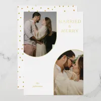 Simple Modern Double Arch Two Photo   Foil Holiday Card