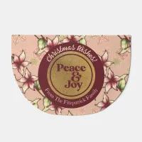 Peace & Joy, Pink Burgundy Gold Christmas Door Mat