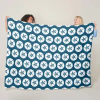 Hamptons Navy Blue and White Sand Dollar Seashells Fleece Blanket