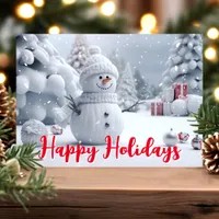 Happy Holidays Snowman Winter Scene Holiday Card