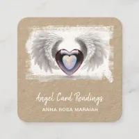 *~* Opal Two Heart QR Angel Wings AP78 Kraft Square Business Card