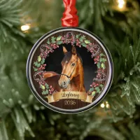 Rustic Christmas Horse Photo Personalized Metal Ornament