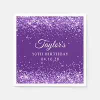 Glittery Royal Purple 50th Birthday Napkins