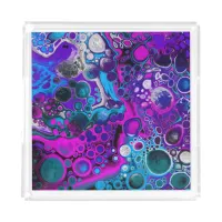 Purple, Blue Modern Abstract Fluid Art Marble Cell Acrylic Tray