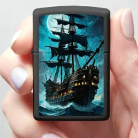 Midnight Galleon Under Full Moon Zippo Lighter