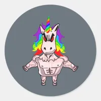 Rainbow Hair Muscular Unicorn Body Building Classic Round Sticker