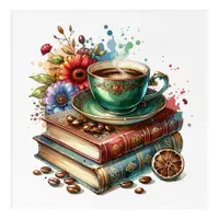 Vintage Books, Flowers and Coffee or Tea Acrylic Print