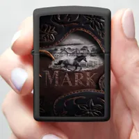 Leather Carving With Horse Scene Zippo Lighter