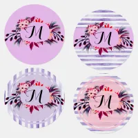 Watercolor Lavender Purple Stripes Floral Frame Kids' Labels