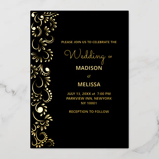 Elegant simple beautiful floral wedding foil invitation