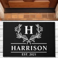 Personalized Black Laurel Monogram Doormat