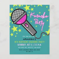 Budget Teal Pink Kids Karaoke Party Invitation