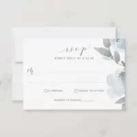 Dusty Blue Wedding Watercolor Soft Floral RSVP Card