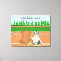 Personalized Baby Boy in Baseball Cap Teddy Bear  Canvas Print