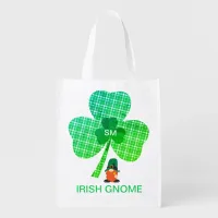 Irish Gnome Monogram Shamrock St Patricks Reusable Grocery Bag