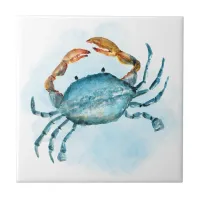 Watercolor Blue Crab Coastal Ceramic Tile