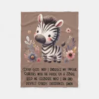 Woodland Zebra Kids Christian Prayer on Brown | Fleece Blanket