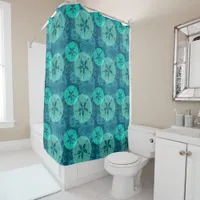 Navy Blue and Teal Beach Sea Shells Sand Dollars Shower Curtain