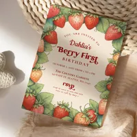 Strawberry 1st Birthday Berry First Birthday Invitation