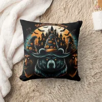 Halloween bears wearing spooky witch hats throw pillow