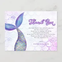 Purple Glitter Mermaid Tail Baby Shower Thank You  Postcard