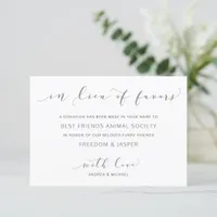 Wedding In Lieu of Favors Dusty Rose Mauve Thank You Card