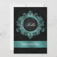 aqua damask Business Thank You Cards