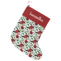 Winter Foliage Holly Berries Botanical Large Christmas Stocking