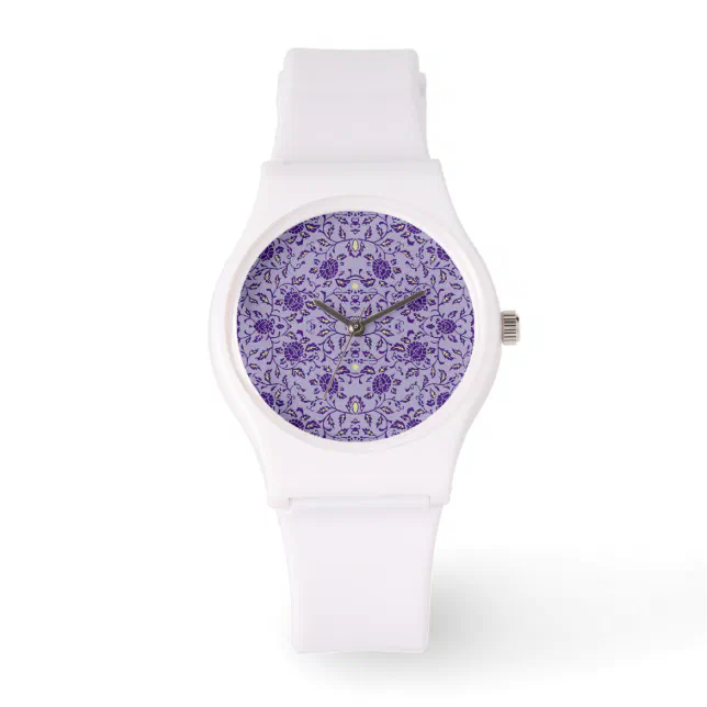 Elegant Flowery Purple Damask Watch