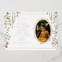 Annaprashan First Rice Ceremony Floral Photo Foil Invitation