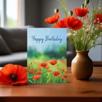 Colorful Field with Poppies Birthday Card