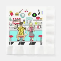 Fifties Diner Nostalgic Couple Holding Hands Napki Napkins