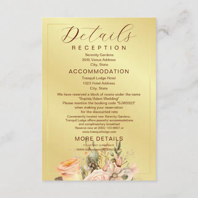 Rustic Peach and Gold Floral Wedding Enclosure Card