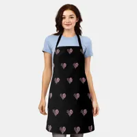 Bold Pink and Black Filigree Heart Design Apron