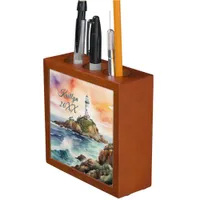 Watercolor Sketch Byron Bay Lighthouse Monogram | Desk Organizer